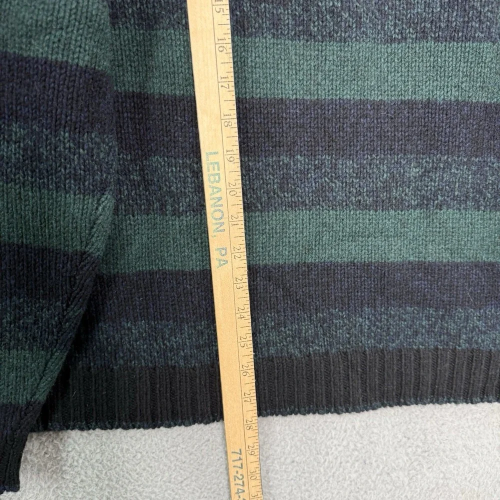 Vtg Eddie Bauer Sweater‎ Mens L Green Striped 100% Lambswool Knit Turtleneck